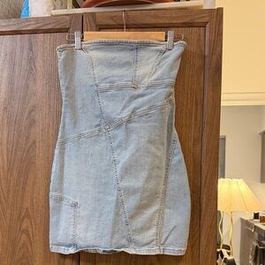 Zara Light Blue Strapless Denim Dress